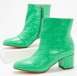 NEW! Schutz Leather Croco Ankle Boots - Lupe Kelly Green 5.5